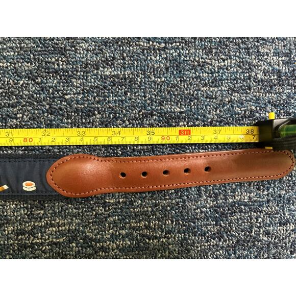 Leather Man Ltd. Genuine Leather Blue Canvas Hockey Theme Belt Size 34 - Picture 5 of 5